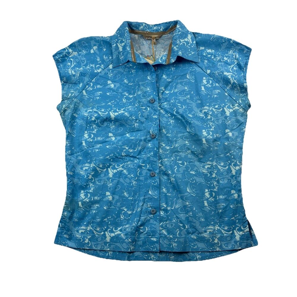 salomon Button Up Shirt Womens L All Over Print Water Blue NWT
